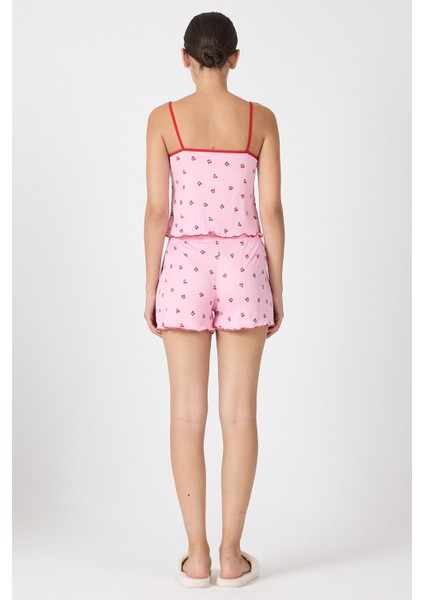 Pembe Kiraz Desenli Kadın Pijama Takımı 3415