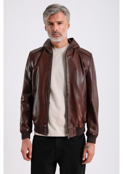 Arda Erkek Kapüşonlu Deri Mont modelleri