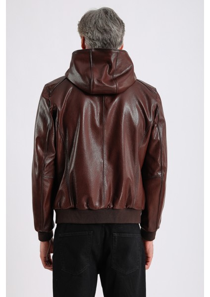 Arda Erkek Kapüşonlu Deri Mont