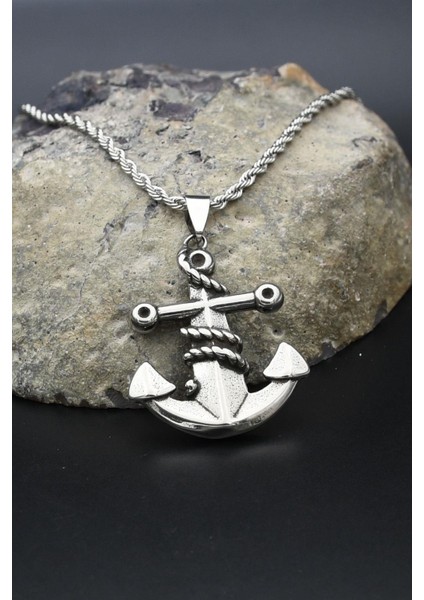 Çapa Dümen Figürlü Kolye Paslanmaz Çelik Zincir 902290