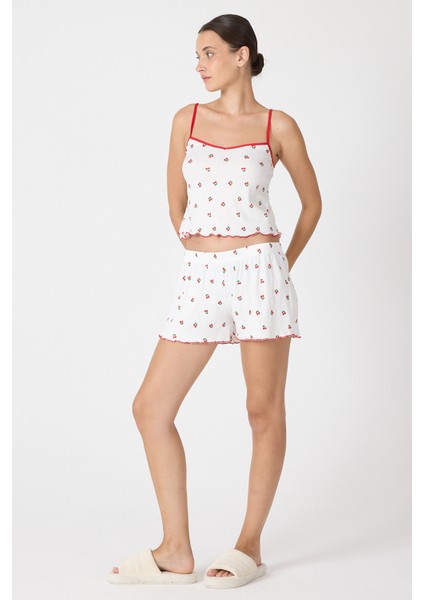 Beyaz Kiraz Desenli Kadın Pijama Takımı 3415 fiyatları