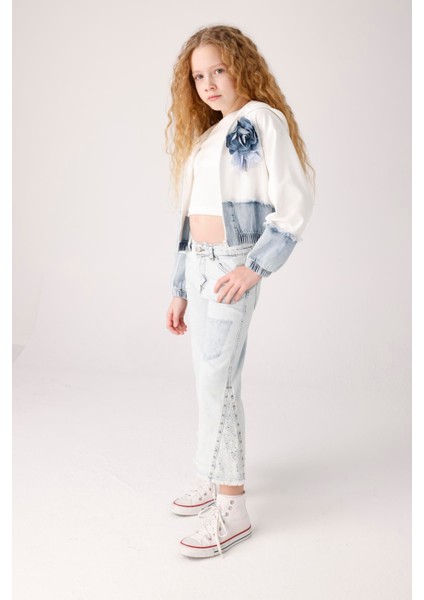 Jena Denim Parçalı Kız Ceket - Beyaz modelleri
