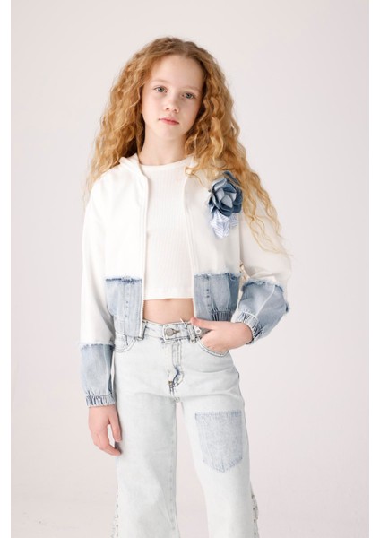 Jena Denim Parçalı Kız Ceket - Beyaz fırsatları