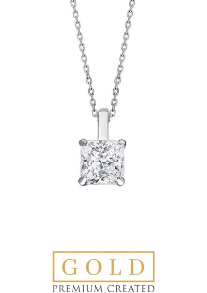 Beyaz Altın Sertifikalı Premium Created Taşlı 42 cm Tektaş Kolye
