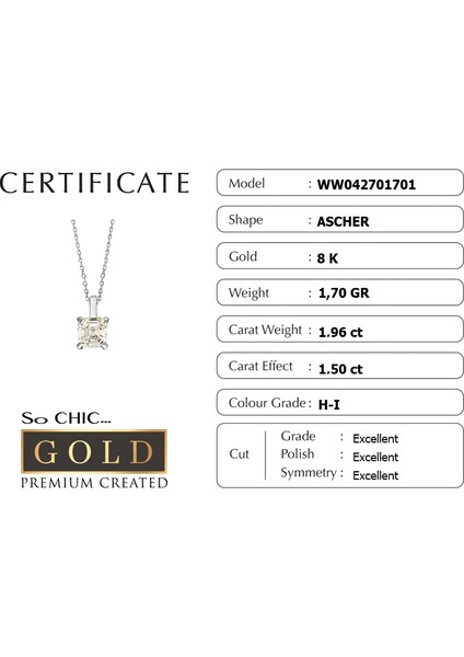 Beyaz Altın Sertifikalı Premium Created Taşlı 42 cm Tektaş Kolye fiyatları