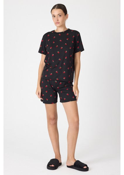 Siyah Çilek Desenli Kadın Pijama Takımı 3409 fiyatları
