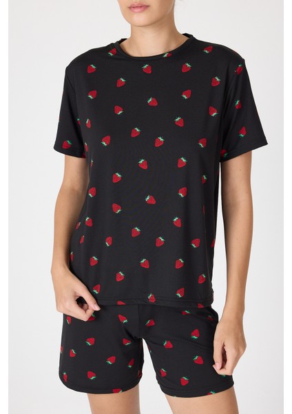 Siyah Çilek Desenli Kadın Pijama Takımı 3409 indirimleri