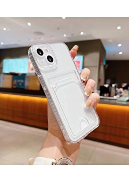 Iphone 15 Uyumlu Şeffaf Kartlıklı Kamera Korumali Esnek Silikon Kılıf