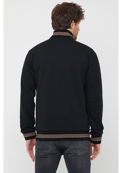 Erkek Siyah Regular Fit Dik Yaka Fermuarlı Uzun Kollu Hırka indirimleri