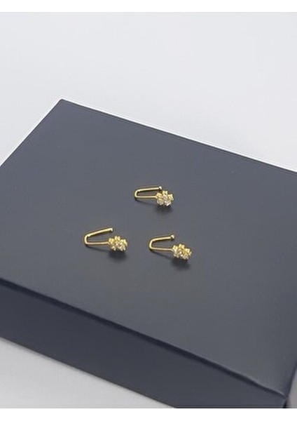 925 Ayar Gümüş (3 Adet) Altın Kaplama Zirkon Taşlı (Deliksiz) ''yıldız'' Hızma(En:4mm Boy 4mm)