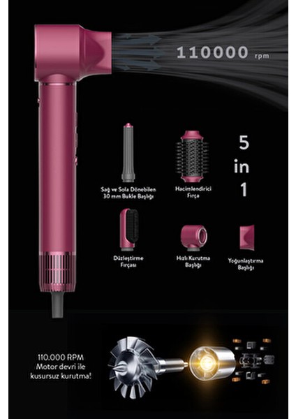 Pro Compact Uzun Multi-Styler Hava Üfleme 5in1 Saç Şekillendirici Bldc SHD-1729 Royal Gilded Red fiyatları