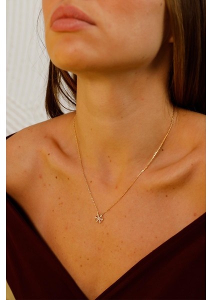 Gold Kar Tanesi Zirkon Taşlı Kolye