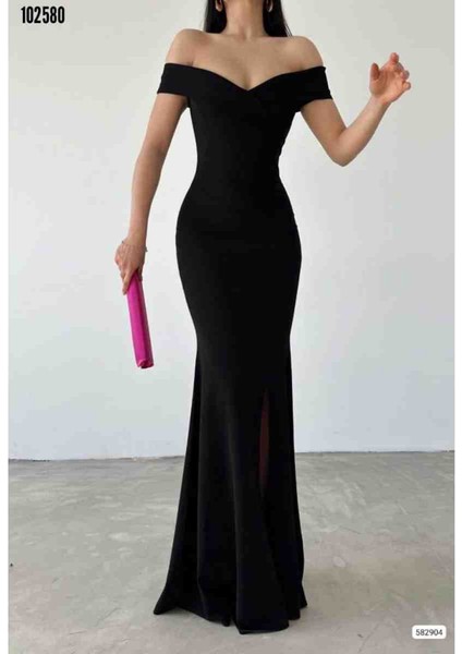 Kadın Dalgıç Kumaş Kayık Yaka ve Dekolte Detaylı Elbise, Kırmızı Gül Figürlü Kolye Hediye fiyatları