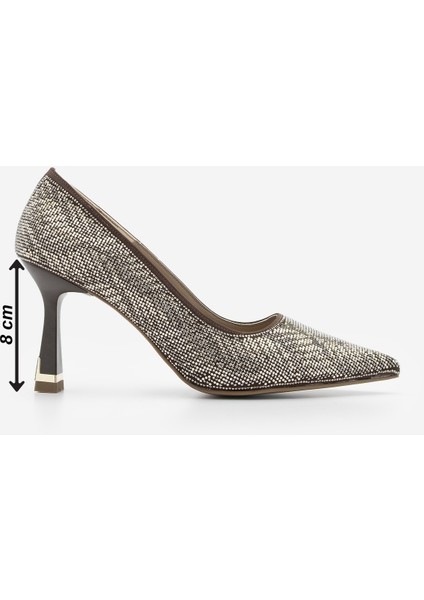 Kadın Stiletto Sivri Burun Taşlı Topuklu Abiye Ayakkabı Arleta Kahve