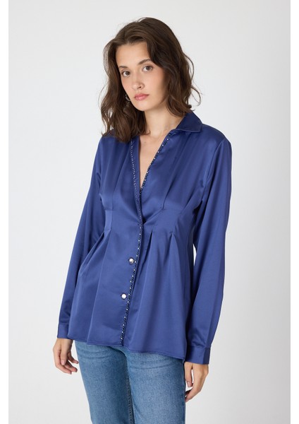 Laci Kruvaze Kesim Taş İşlemeli Kadın Saten Gömlek 8149A modelleri