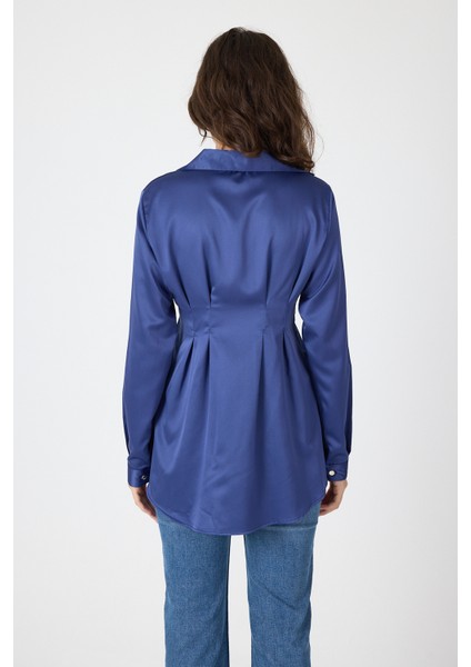 Laci Kruvaze Kesim Taş İşlemeli Kadın Saten Gömlek 8149A