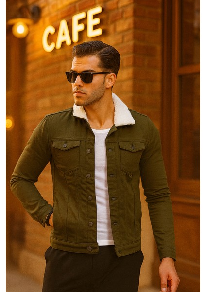 Blue Sail Yeşil Renk Içi Kürklü Kot Mont modelleri