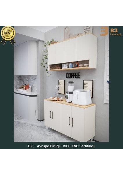 8 Kapaklı Özel Tasarım Lüks Kahve Köşesi Özel Tasarım - Kolay Kurulum - Mutfak Çok Amaçlı Dolap