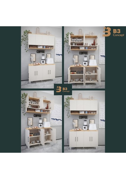 8 Kapaklı Özel Tasarım Lüks Kahve Köşesi Özel Tasarım - Kolay Kurulum - Mutfak Çok Amaçlı Dolap fiyatları