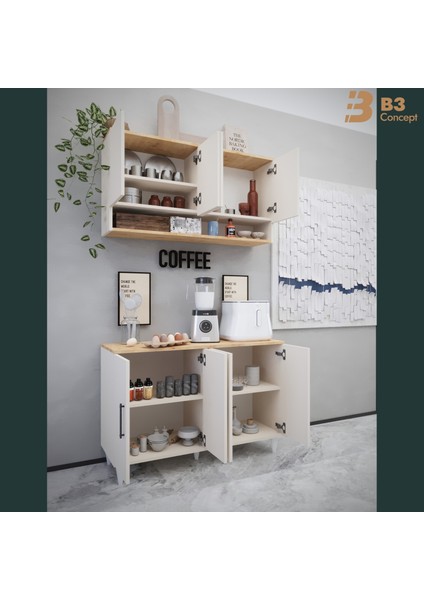 8 Kapaklı Özel Tasarım Lüks Kahve Köşesi Özel Tasarım - Kolay Kurulum - Mutfak Çok Amaçlı Dolap