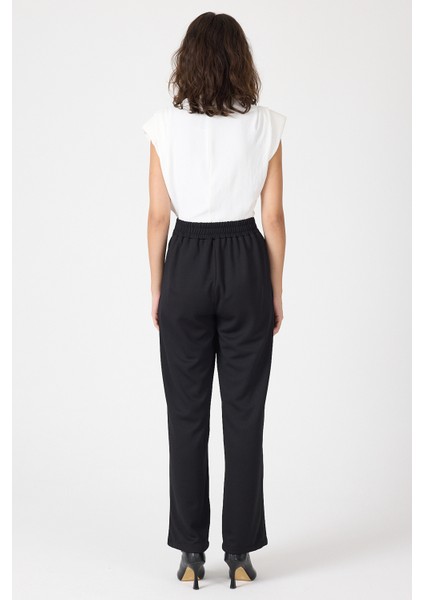 Siyah Kemerli Yüksek Bel Bol Paça Kadın Pantolon 8147A