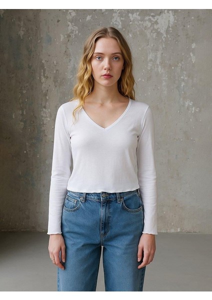 Ltb Pamara Kadın V Yaka Uzun Kollu T-Shirt