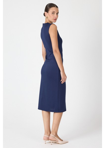 Laci Gri Kalp Tokalı Midi Elbise 8144A