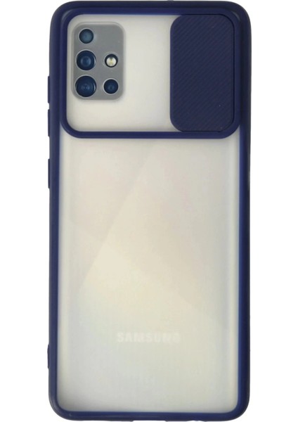 Bfs Samsung Galaxy A71 Kılıf Palm Buzlu Kamera Sürgülü Silikon - Lacivert