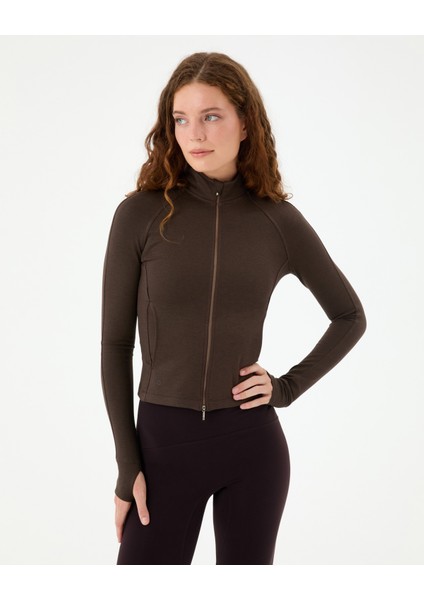 Kahverengi Dar Fit Spor Üst