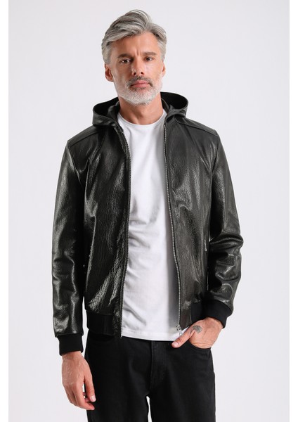 Arda Erkek Kapüşonlu Deri Mont modelleri