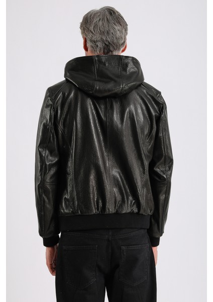 Arda Erkek Kapüşonlu Deri Mont