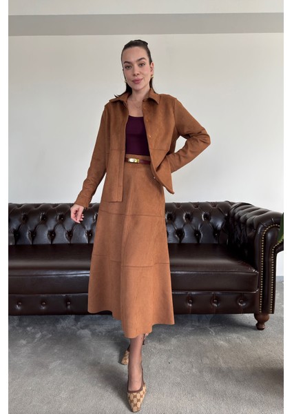 Süet Uzun Etek- Taba fırsatları