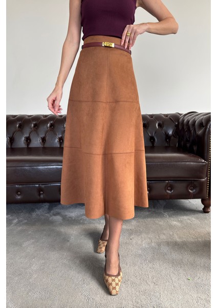 Süet Uzun Etek- Taba indirimleri