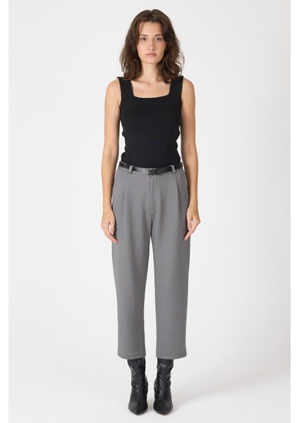Antrasit Pileli Kemerli Kadın Kumaş Pantolon 8120A modelleri