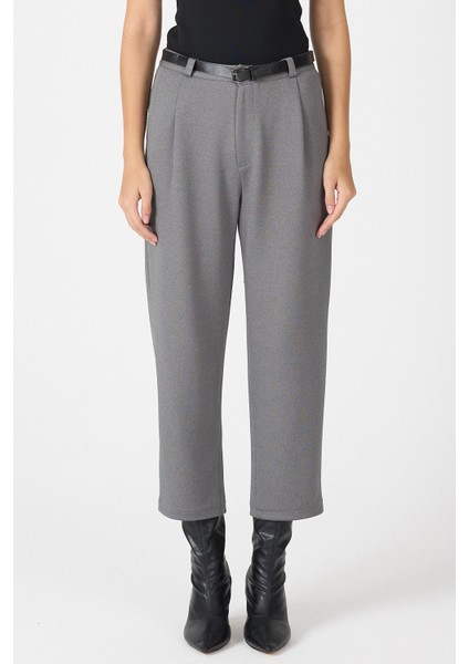 Antrasit Pileli Kemerli Kadın Kumaş Pantolon 8120A fırsatları