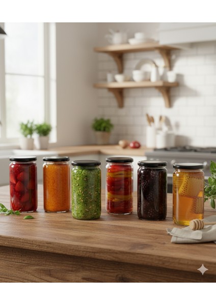 500 cc Siyah Kapaklı Boru Cam Kavanoz 6’lı Set – Saklama ve Düzenleme Kavanozu