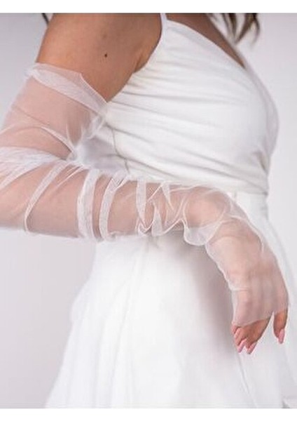 Uzun Beyaz Tül Kesik Parmak Gelin Eldiveni modelleri