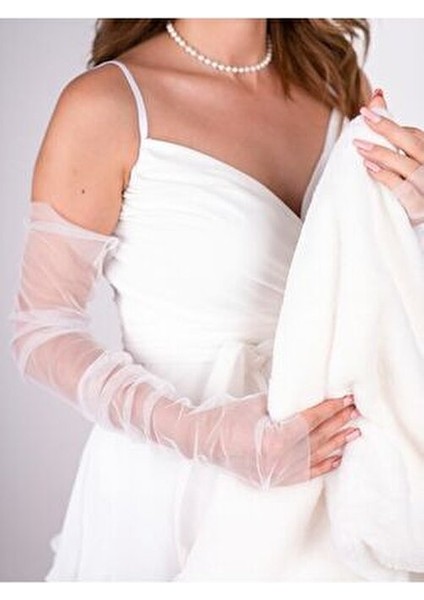 Uzun Beyaz Tül Kesik Parmak Gelin Eldiveni fırsatları