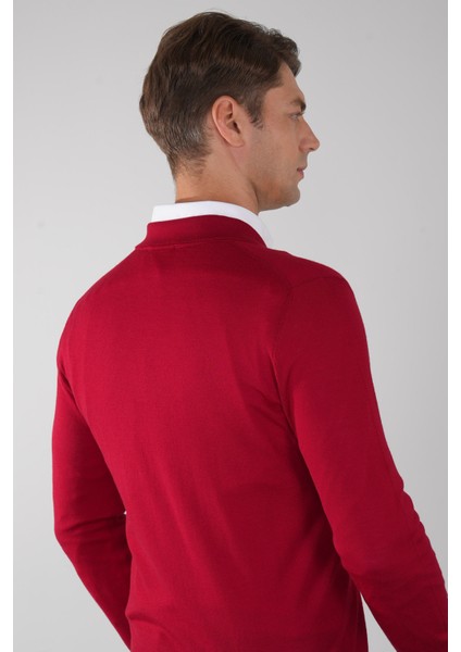 Polo Yaka Fermuar Detaylı Kırmızı Erkek Yün Triko TR23KNOS23211_D24 fiyatları