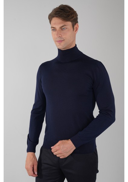 Erkek Yün Basic Yarım Balıkçı Yaka Triko Lacivert TR23KNOS23210_D39 fırsatları