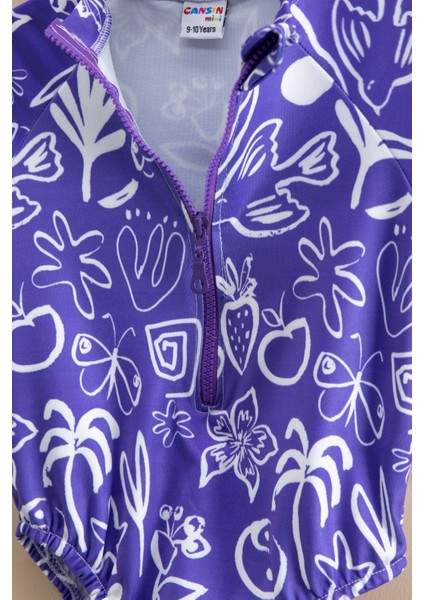 Kız Çocuk Mor Fermuarlı Mayo Takımı 21126 modelleri