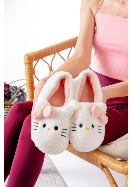 Hello Figürlü Kurdela Detaylı Fiyonklu Kışlık Unisex Ev Terliği Kaydırmaz Taban modelleri