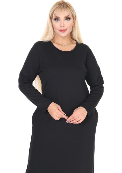 Çift Cepli Desenli Esnek Kışlık Büyük Beden Midi Elbise 17C-2711 fırsatları