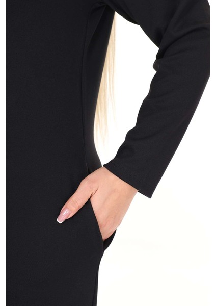 Çift Cepli Desenli Esnek Kışlık Büyük Beden Midi Elbise 17C-2711 indirimleri