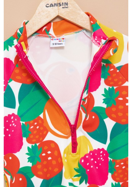 Pembe Meyve Desenli Fermuar Kapamalı Kısa Kol Kız Çocuk Mayo 21133 fırsatları