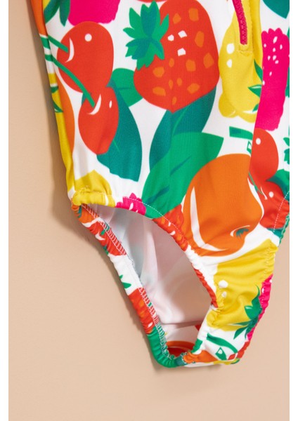 Pembe Meyve Desenli Fermuar Kapamalı Kısa Kol Kız Çocuk Mayo 21133 indirimleri