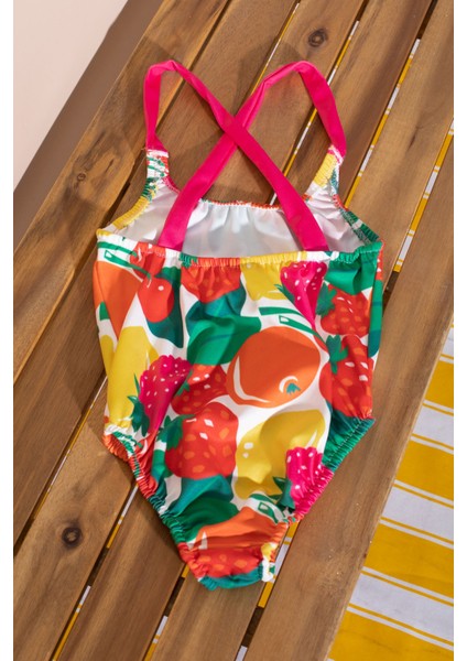 Pembe Ip Askılı Meyve Desenli Kız Çocuk Mayo 21071 modelleri