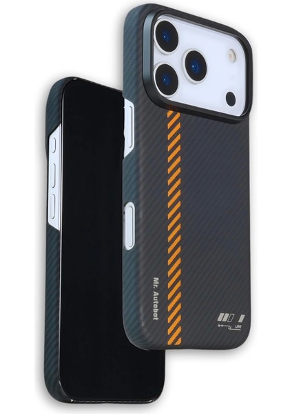 iPhone 17 Pro Max Kılıf M-Safe Şarj 600D Güçlü Kamera Çerçeveli Pure Kevlar Fiber Turuncu-Siyah Hafif Ince