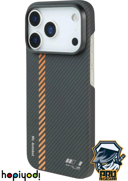 iPhone 17 Pro Max Kılıf M-Safe Şarj 600D Güçlü Kamera Çerçeveli Pure Kevlar Fiber Turuncu-Siyah Hafif Ince fırsatları