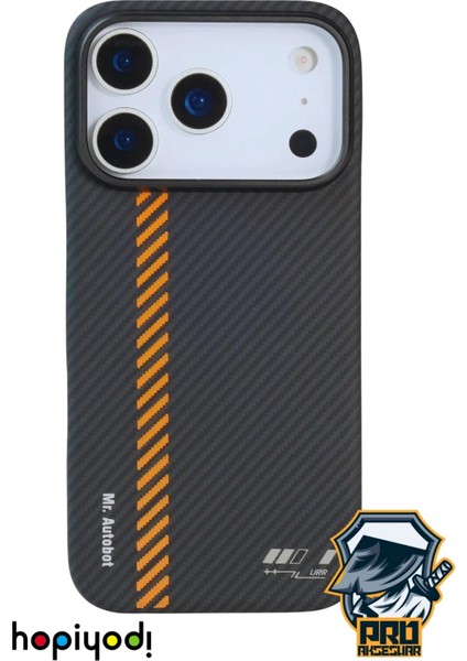 iPhone 17 Pro Max Kılıf M-Safe Şarj 600D Güçlü Kamera Çerçeveli Pure Kevlar Fiber Turuncu-Siyah Hafif Ince indirimleri